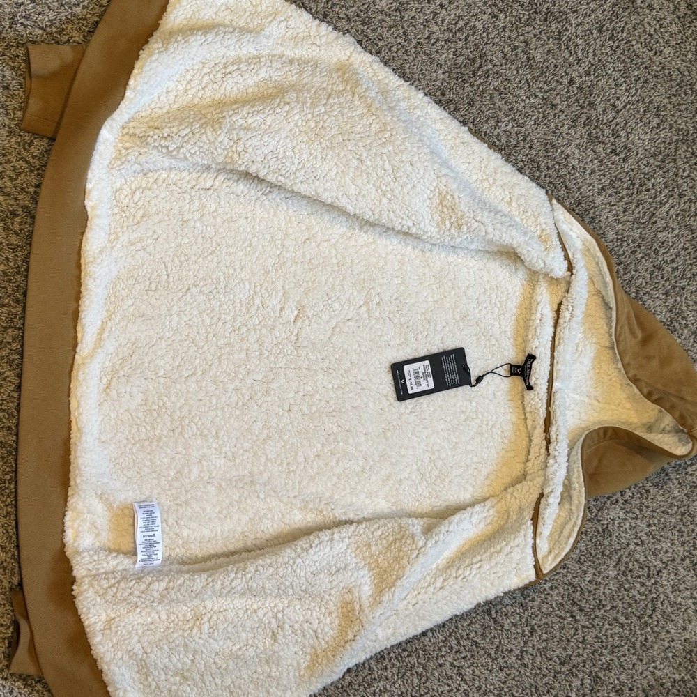 True Religion Mens Buddha Sherpa Full Zip Hoodie Dijohn Tan Sz Medium New - Picture 3 of 6